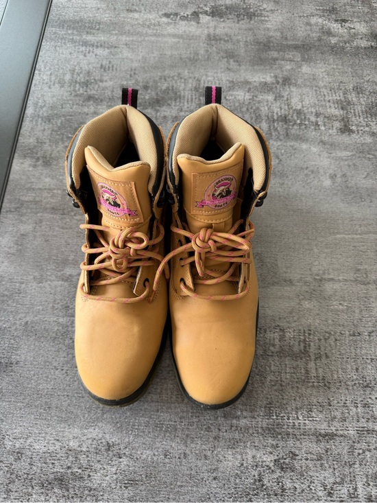Brahma Shoes - Brahma Women's Wheat Tan Combat Moto Boots with Pink Accents
